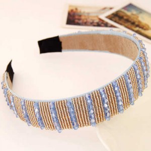 Artifical Crystal Beads Embellished Handmade Shining Fashion Women Hair Hoop - Blue