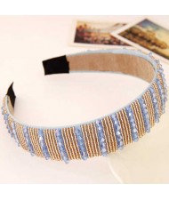 Artifical Crystal Beads Embellished Handmade Shining Fashion Women Hair Hoop - Blue