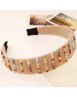 Artifical Crystal Beads Embellished Handmade Shining Fashion Women Hair Hoop - Multicolor