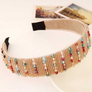 Artifical Crystal Beads Embellished Handmade Shining Fashion Women Hair Hoop - Multicolor