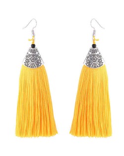 High Fashion Cotton Threads Tassel Design Women Costume Earrings - Yellow