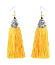 High Fashion Cotton Threads Tassel Design Women Costume Earrings - Yellow