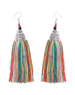 High Fashion Cotton Threads Tassel Design Women Costume Earrings - Multicolor