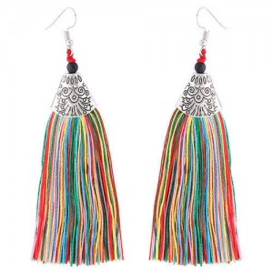 High Fashion Cotton Threads Tassel Design Women Costume Earrings - Multicolor
