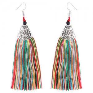 High Fashion Cotton Threads Tassel Design Women Costume Earrings - Multicolor