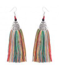 High Fashion Cotton Threads Tassel Design Women Costume Earrings - Multicolor