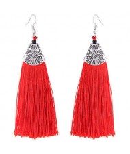 High Fashion Cotton Threads Tassel Design Women Costume Earrings - Red