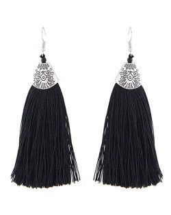 High Fashion Cotton Threads Tassel Design Women Costume Earrings - Black