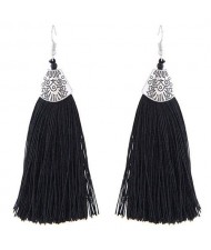 High Fashion Cotton Threads Tassel Design Women Costume Earrings - Black