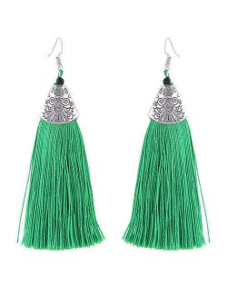 High Fashion Cotton Threads Tassel Design Women Costume Earrings - Green