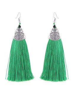 High Fashion Cotton Threads Tassel Design Women Costume Earrings - Green