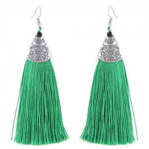 High Fashion Cotton Threads Tassel Design Women Costume Earrings - Green