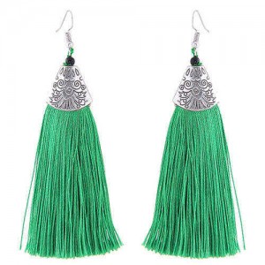 High Fashion Cotton Threads Tassel Design Women Costume Earrings - Green