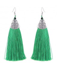High Fashion Cotton Threads Tassel Design Women Costume Earrings - Green
