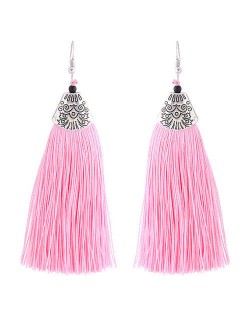High Fashion Cotton Threads Tassel Design Women Costume Earrings - Pink