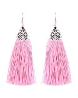 High Fashion Cotton Threads Tassel Design Women Costume Earrings - Pink
