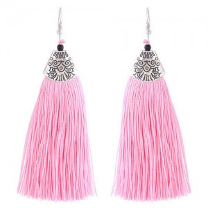High Fashion Cotton Threads Tassel Design Women Costume Earrings - Pink
