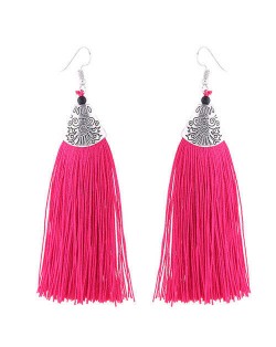 High Fashion Cotton Threads Tassel Design Women Costume Earrings - Rose