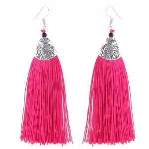 High Fashion Cotton Threads Tassel Design Women Costume Earrings - Rose