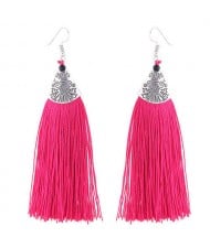 High Fashion Cotton Threads Tassel Design Women Costume Earrings - Rose
