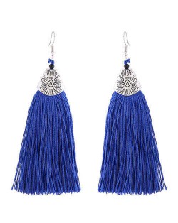 High Fashion Cotton Threads Tassel Design Women Costume Earrings - Blue