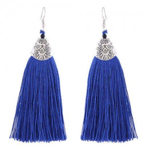 High Fashion Cotton Threads Tassel Design Women Costume Earrings - Blue