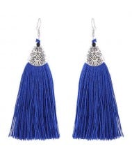 High Fashion Cotton Threads Tassel Design Women Costume Earrings - Blue