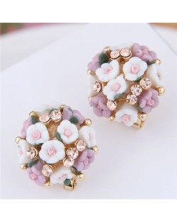Flowers Ball Design Korean High Fashion Women Costume Earrings - Violet