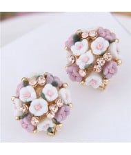 Flowers Ball Design Korean High Fashion Women Costume Earrings - Violet