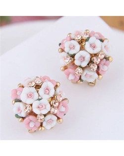 Flowers Ball Design Korean High Fashion Women Costume Earrings - Pink