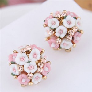 Flowers Ball Design Korean High Fashion Women Costume Earrings - Pink