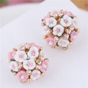 Flowers Ball Design Korean High Fashion Women Costume Earrings - Pink