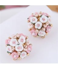 Flowers Ball Design Korean High Fashion Women Costume Earrings - Pink