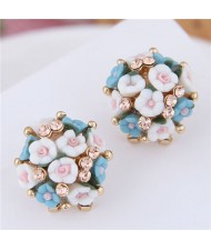 Flowers Ball Design Korean High Fashion Women Costume Earrings - Blue and White
