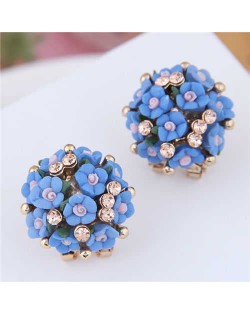 Flowers Ball Design Korean High Fashion Women Costume Earrings - Blue