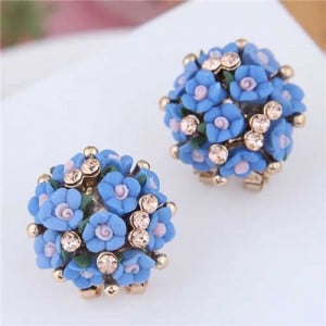 Flowers Ball Design Korean High Fashion Women Costume Earrings - Blue