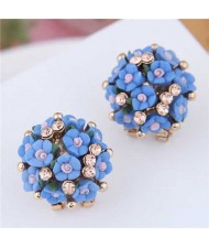Flowers Ball Design Korean High Fashion Women Costume Earrings - Blue