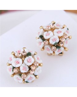 Flowers Ball Design Korean High Fashion Women Costume Earrings - White