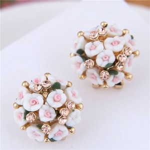 Flowers Ball Design Korean High Fashion Women Costume Earrings - White