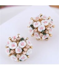 Flowers Ball Design Korean High Fashion Women Costume Earrings - White