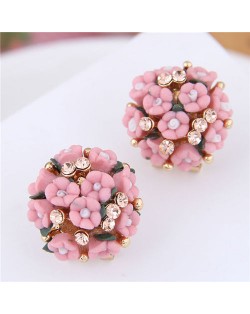 Flowers Ball Design Korean High Fashion Women Costume Earrings - Red