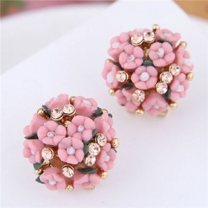 Flowers Ball Design Korean High Fashion Women Costume Earrings - Red