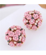 Flowers Ball Design Korean High Fashion Women Costume Earrings - Red