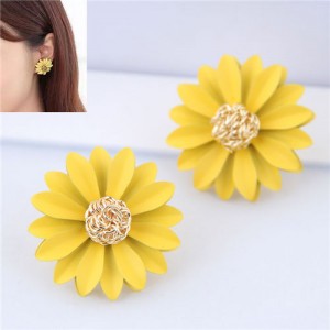 Elegant Yellow Flower High Fashion Women Statement Earrings