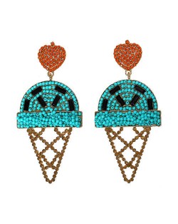 Mini Beads and Rhinestone Ice Cream Fashion Earrings - Blue