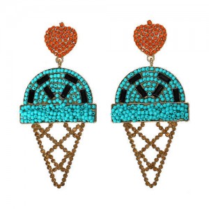 Mini Beads and Rhinestone Ice Cream Fashion Earrings - Blue