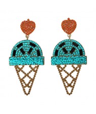 Mini Beads and Rhinestone Ice Cream Fashion Earrings - Blue