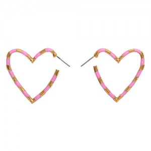 Heart Shape Concise Fashion Earrings - Pink