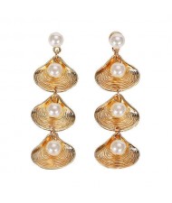 Pearls Inlaid Dangling Seashell Cluster Women Fashion Earrings