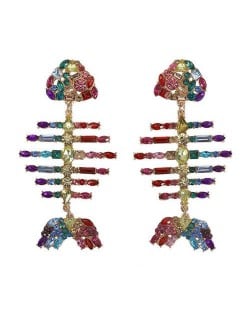 Colorful Fishbone Design High Fashion Women Statement Earrings